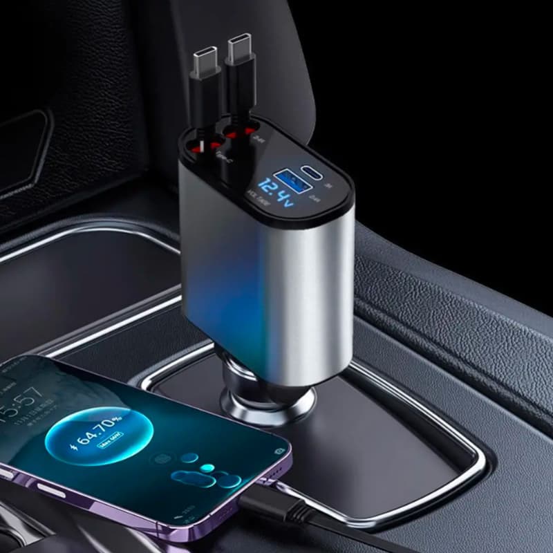 Chargeur Voiture Rapide – Puissance 100W & Câble Rétractable