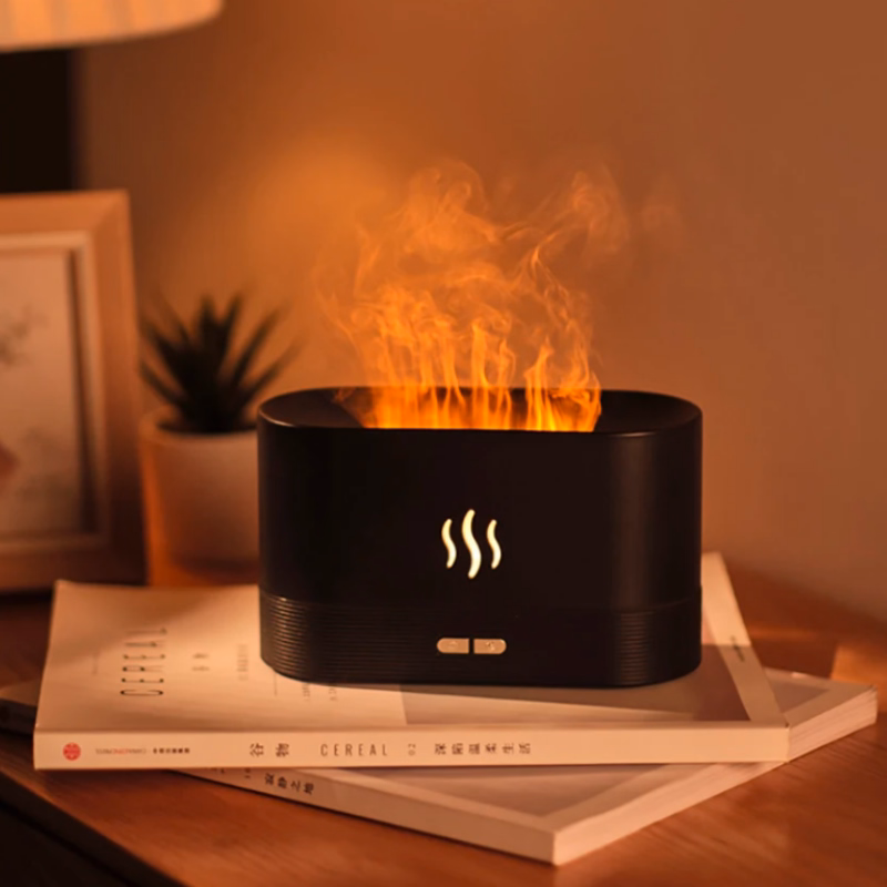 Diffuseur d'huiles essentielles de flamme, diffuseur d'aromathérapie ultra-silencieux 7 couleurs LED