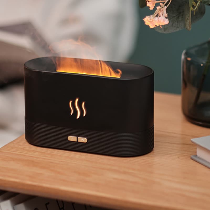 Diffuseur d'huiles essentielles de flamme, diffuseur d'aromathérapie ultra-silencieux 7 couleurs LED