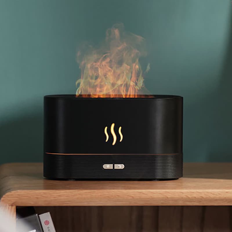 Diffuseur d'huiles essentielles de flamme, diffuseur d'aromathérapie ultra-silencieux 7 couleurs LED