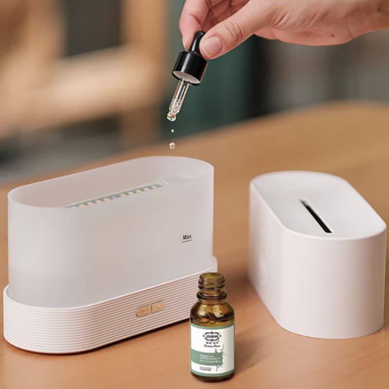 Diffuseur d'huiles essentielles de flamme, diffuseur d'aromathérapie ultra-silencieux 7 couleurs LED