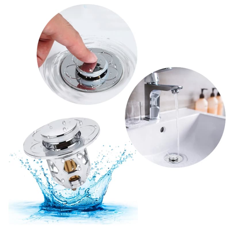 Bouchon de Vidange Universel pour Lavabo TKTTBD - Filtre de Vidange Rétractable en Acier Inoxydable et Laiton