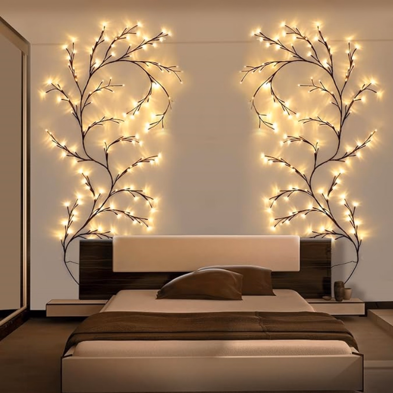 Wopigh Arbres Lumineux LED - Décoration Murale Intérieure en Vigne Éclairée avec 8 Modes d'Éclairage