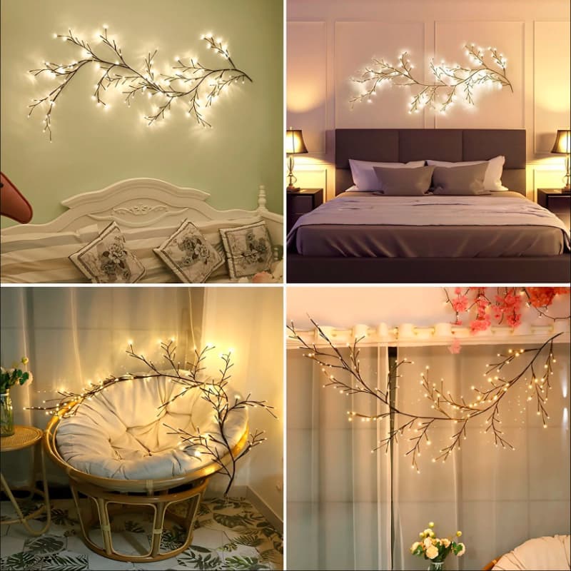 Wopigh Arbres Lumineux LED - Décoration Murale Intérieure en Vigne Éclairée avec 8 Modes d'Éclairage