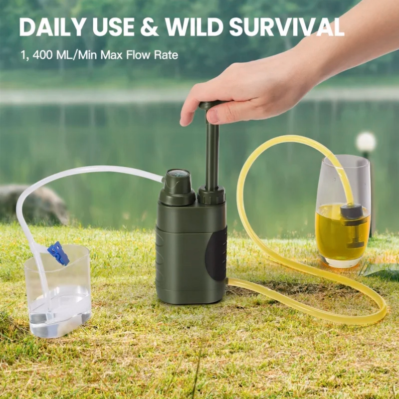 Purificateur Eau Portable pour Extérieur Purewell - Filtration à 4 Étapes, Pompe Filtrante