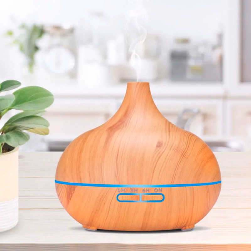 Diffuseur d'Huiles Essentielles pour Humidificateur à Ultrasons - 500ml avec Télécommande, Humidificateur Électrique en Bois
