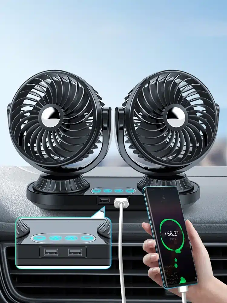 Ventilateur Voiture Rotatif – Refroidissement 360° Ultra-Puissant 7 Ventilateur auto USB avec 3 vitesses