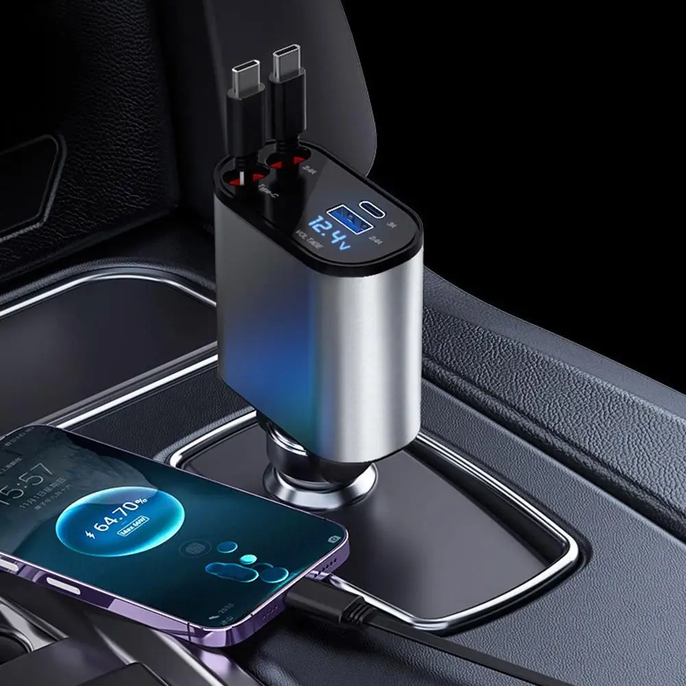 Chargeur Voiture Rapide – Puissance 100W & Câble Rétractable 14 Charge rapide voiture pour iPhone & Samsung 02