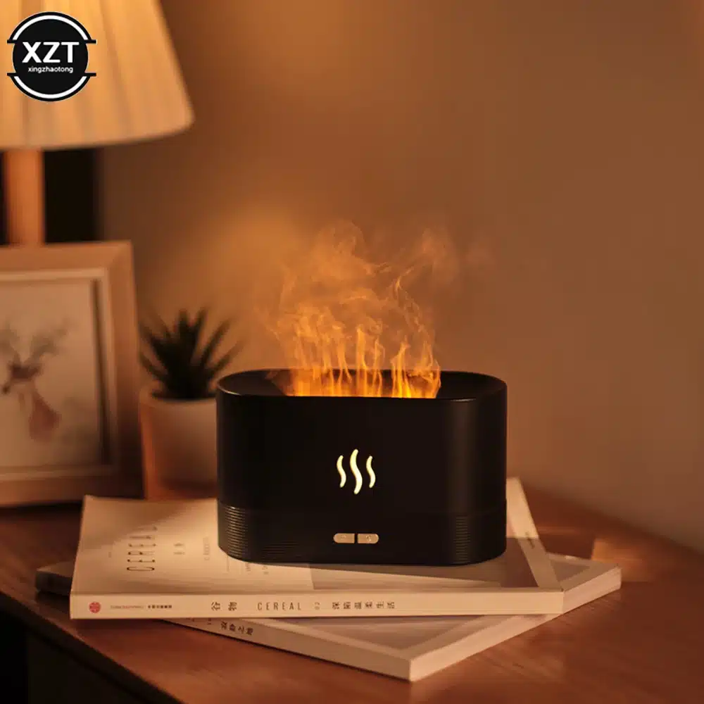 Diffuseur d'huiles essentielles de flamme, diffuseur d'aromathérapie ultra-silencieux 7 couleurs LED 8 humidificateur d'air - diffuseur aromathérapie