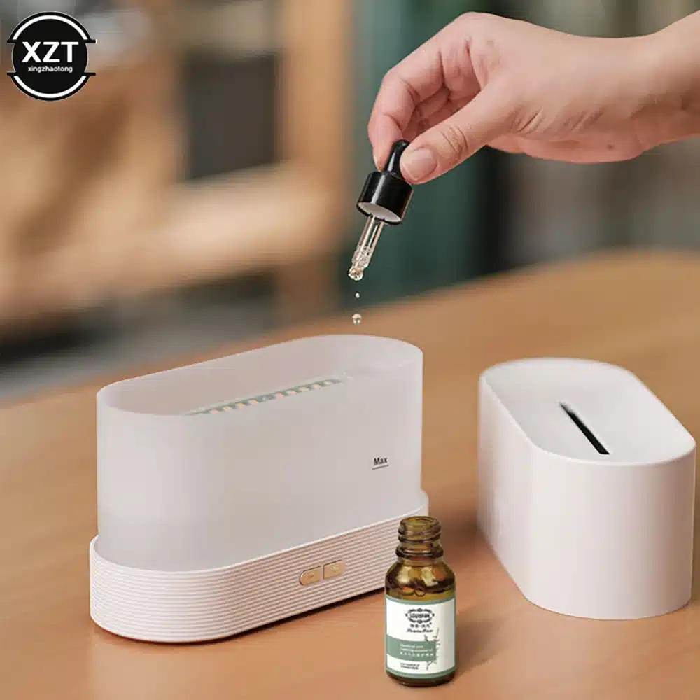 Diffuseur d'huiles essentielles de flamme, diffuseur d'aromathérapie ultra-silencieux 7 couleurs LED 5 Diffuseur huiles essentielles