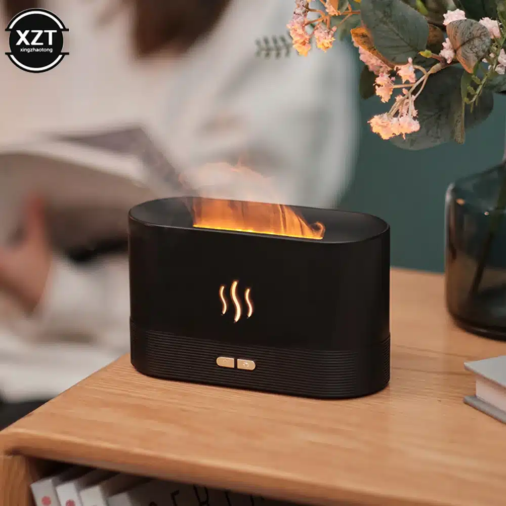Diffuseur d'huiles essentielles de flamme, diffuseur d'aromathérapie ultra-silencieux 7 couleurs LED 9 diffuseur aromathérapie