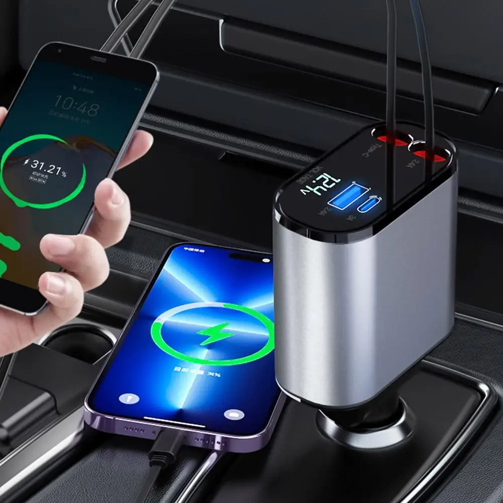 Chargeur Voiture Rapide – Puissance 100W & Câble Rétractable 13 Chargeur allume-cigare avec affichage numérique 02