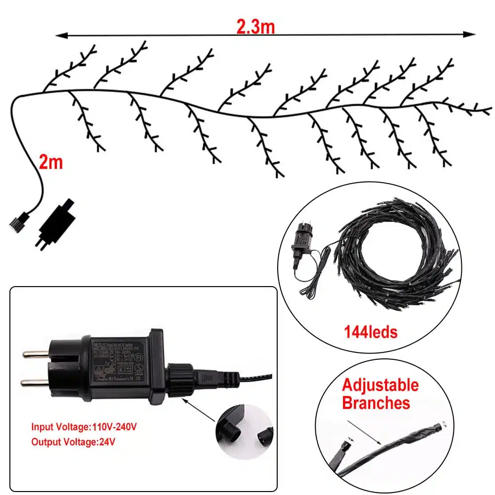 Wopigh Arbres Lumineux LED - Décoration Murale Intérieure en Vigne Éclairée avec 8 Modes d'Éclairage 8 Vigne lumineuse LED pour mur et cheminée