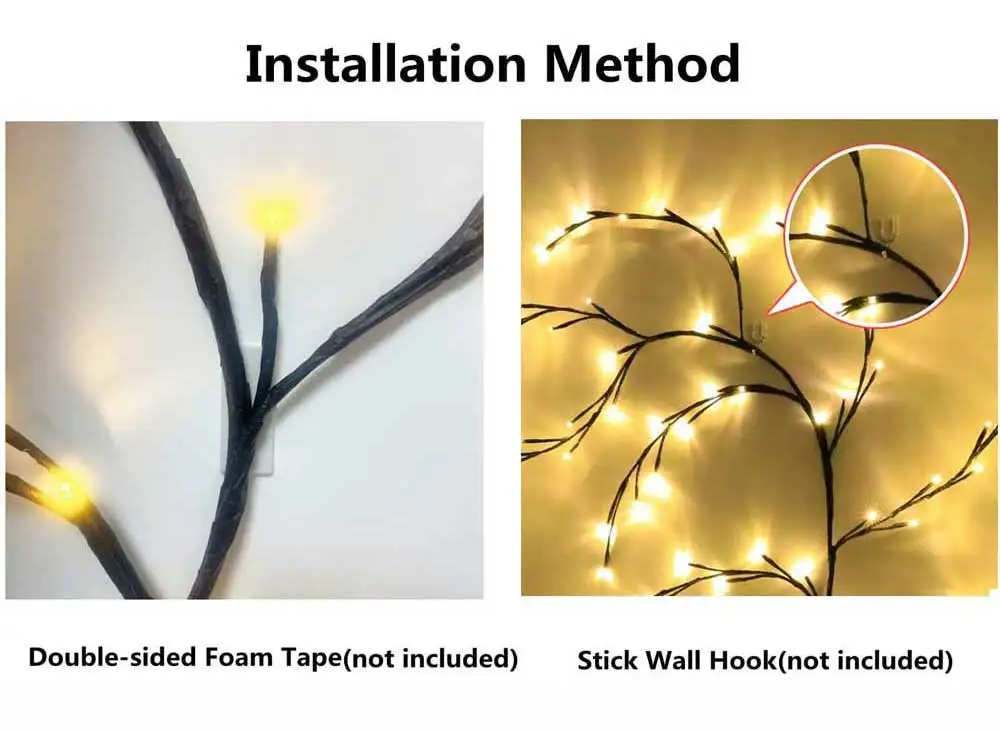 Wopigh Arbres Lumineux LED - Décoration Murale Intérieure en Vigne Éclairée avec 8 Modes d'Éclairage 7 Décoration lumineuse intérieur flexible